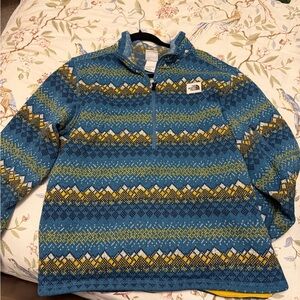 The North Face Men's Teal, Yellow and Navy Patterned Zip Pullover
